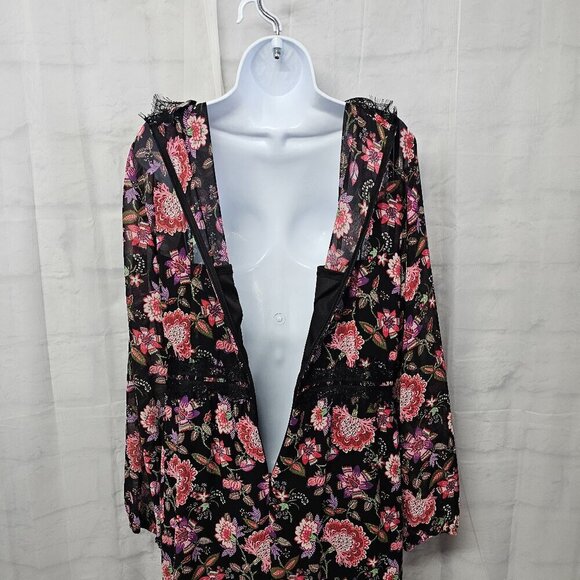 Loft Dress Black Pink Floral Boho Whimsigoth Midi Cottagecore 14 - Picture 11 of 15